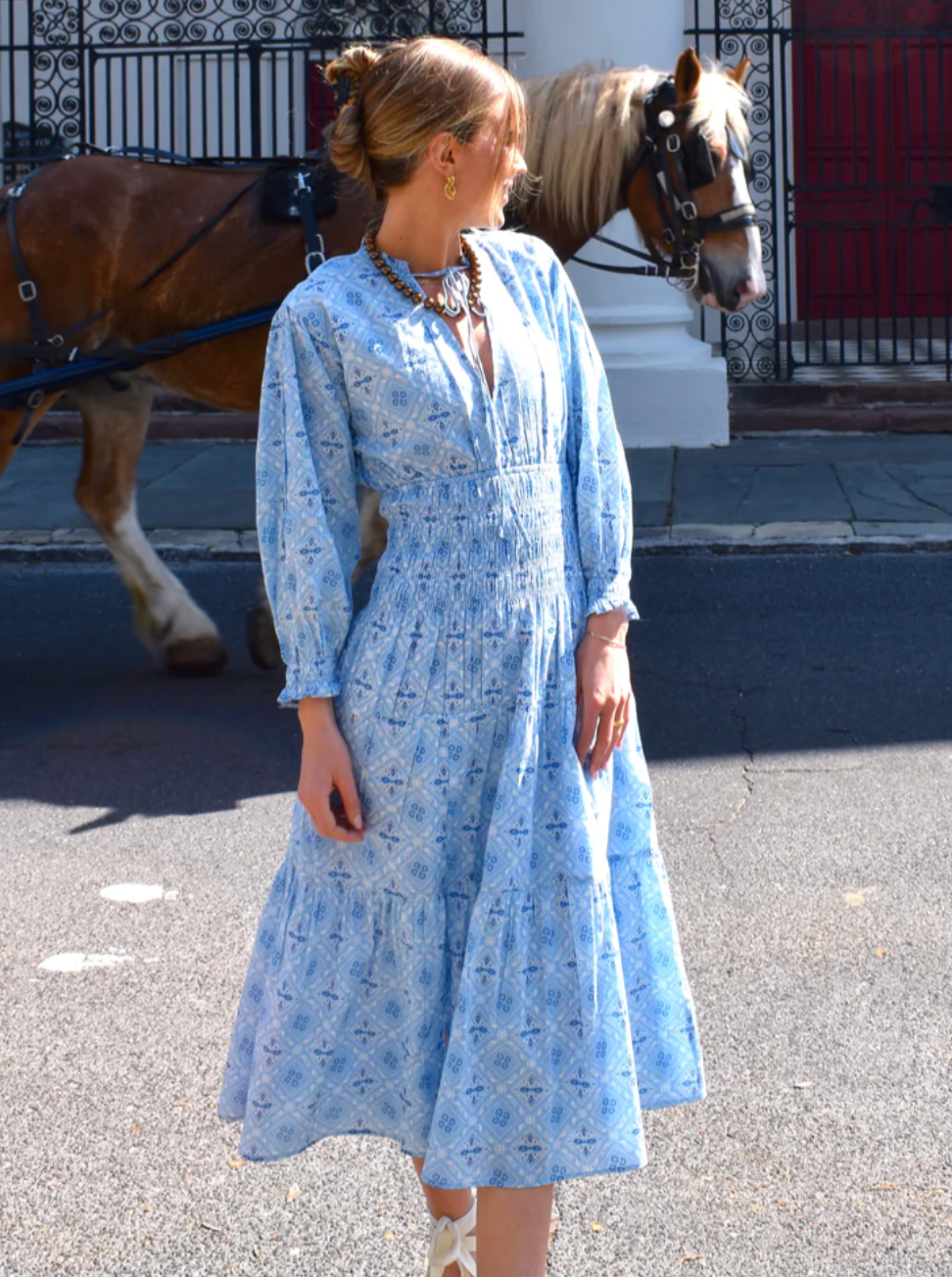 Jacqui Midi Dress Blue Tile