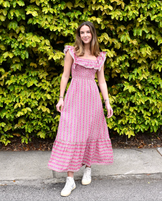 Mary Scott Maxi Dress Pink Striped Vine