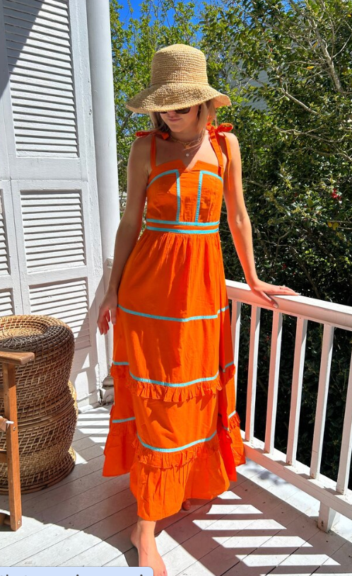 Ella Dress Orange with Turquoise