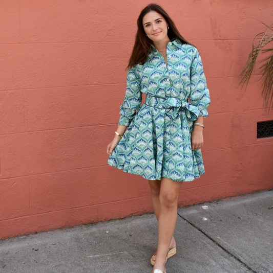 Tanner Belted Dress Turquoise Lotus