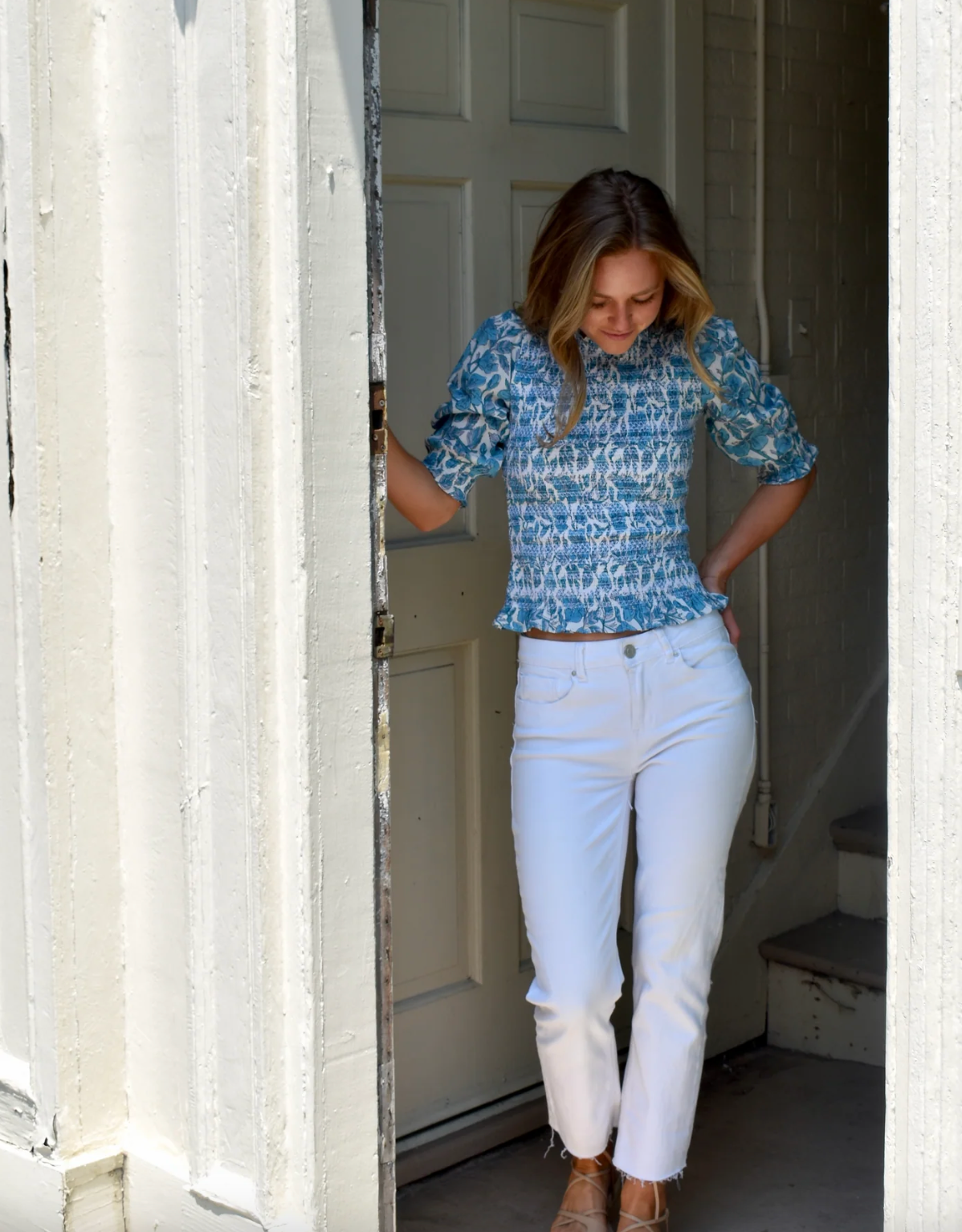 Annie Smocked Top Summer Turquoise Blue