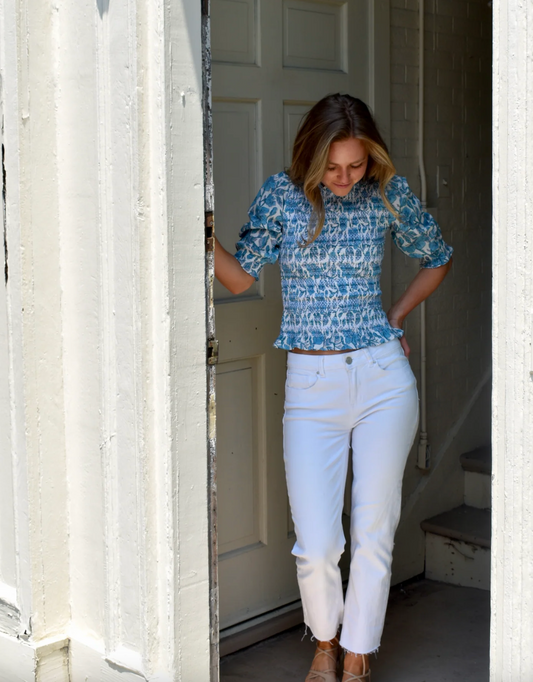Annie Smocked Top Summer Turquoise Blue