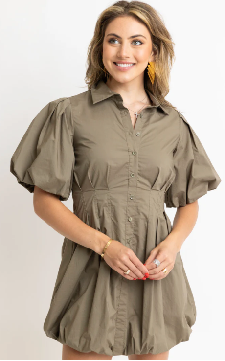 Olive Bubble Hem Dress