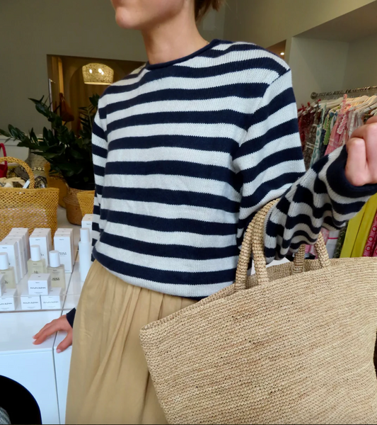 Capers Sweater Navy + Oatmeal Stripe