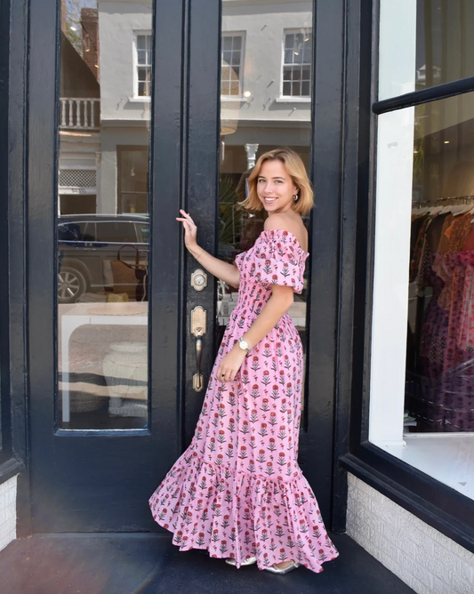 Paloma Maxi Dress Pink Red Floral