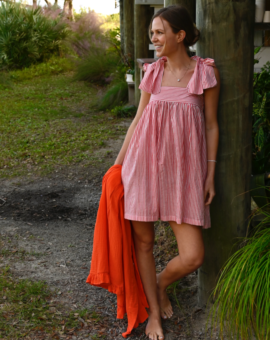 Tie Sleep Dress Red and White Stripe