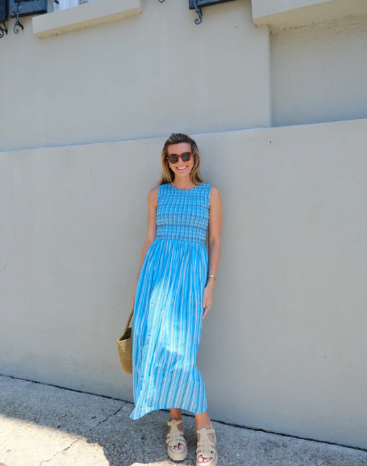 Aimee Maxi Blue with Brown Stripes