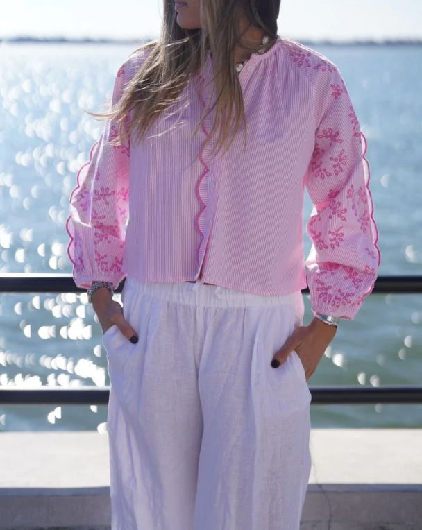 Pink Seersucker Carter Top