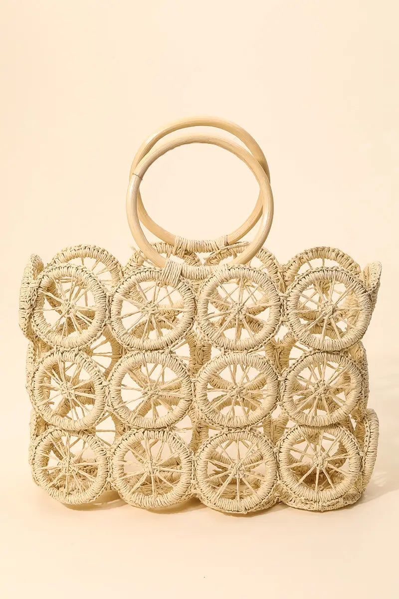 Boho Multi Circle Summer Beach Bag Ivory