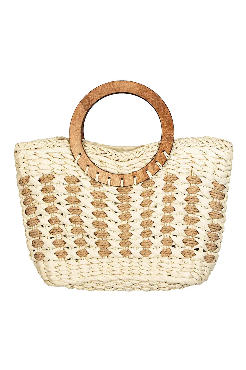 Ivory Small Braided Round Handle Tote Bag
