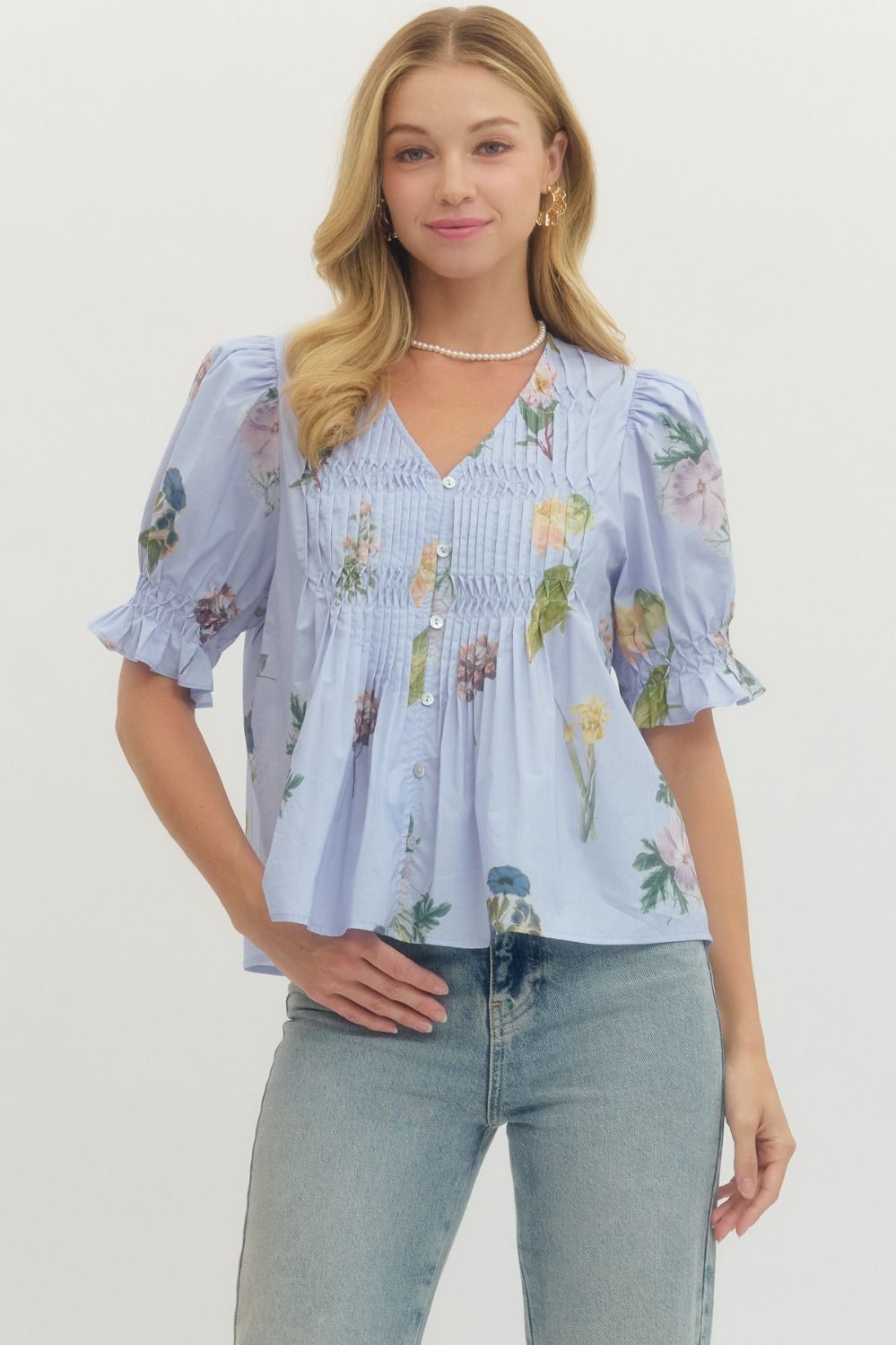 Sunshine & Blooms Top Baby Blue