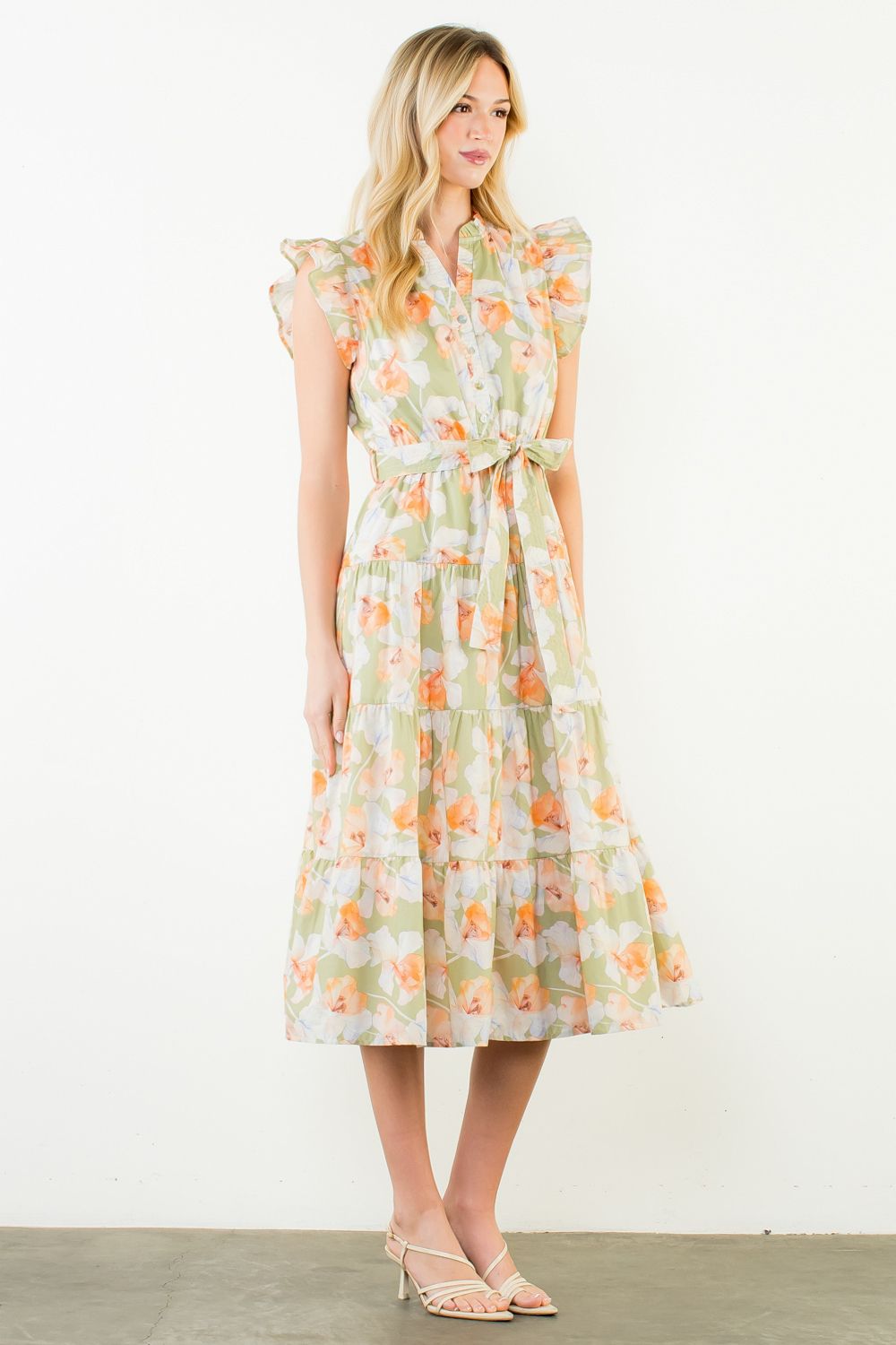 Sage Floral Dress THML