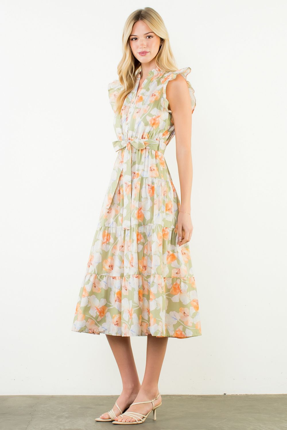 Sage Floral Dress THML