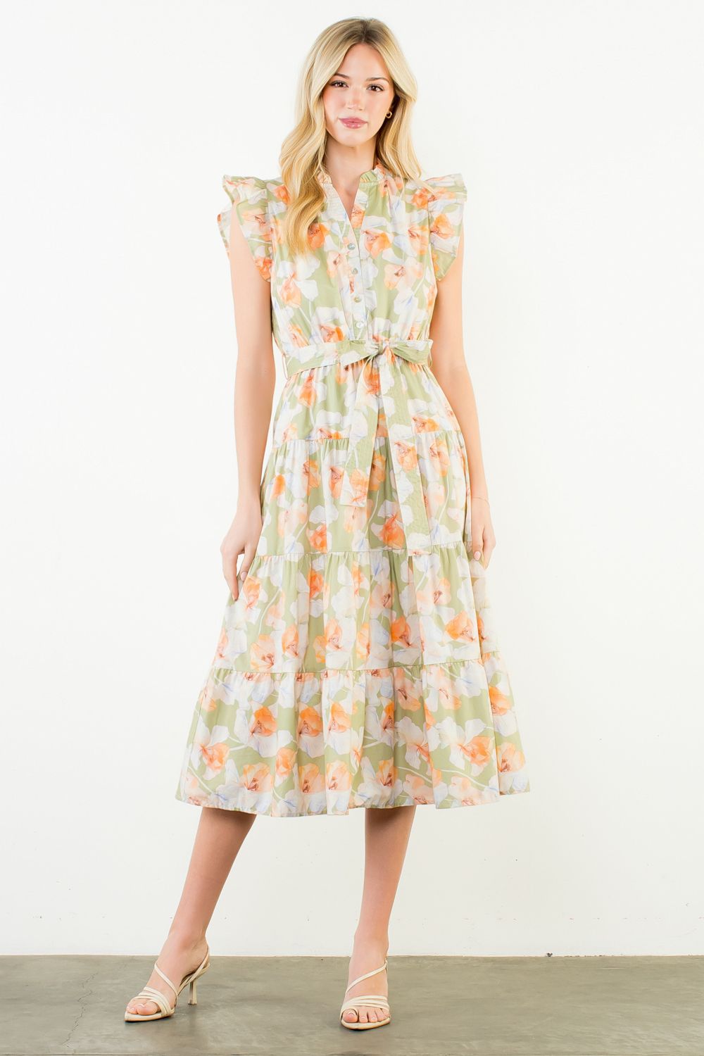 Sage Floral Dress THML