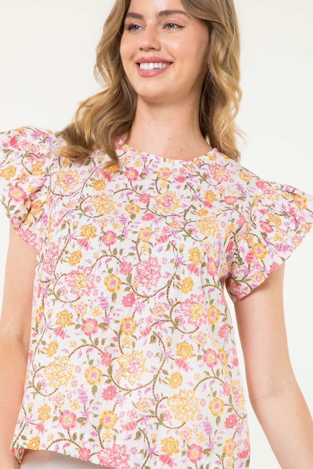 Delicate Floral Flutter Top THML