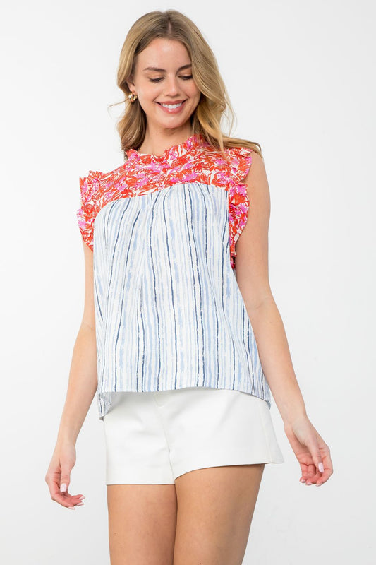 Stripe Flower Print Top THML