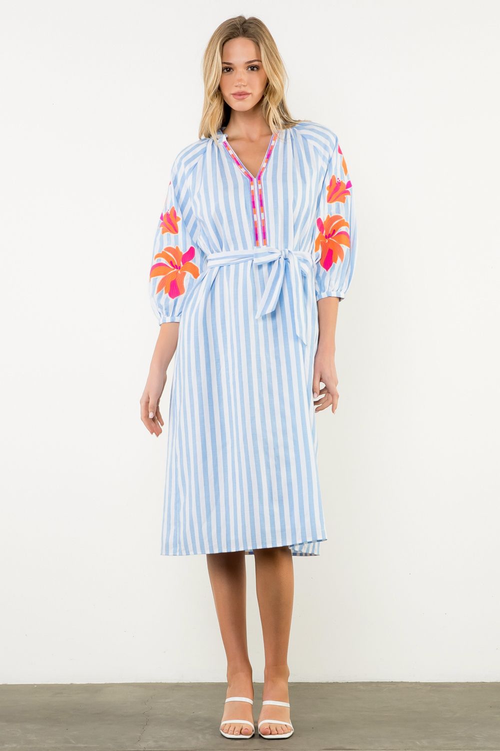 Charleston Striped Embroidered Dress THML