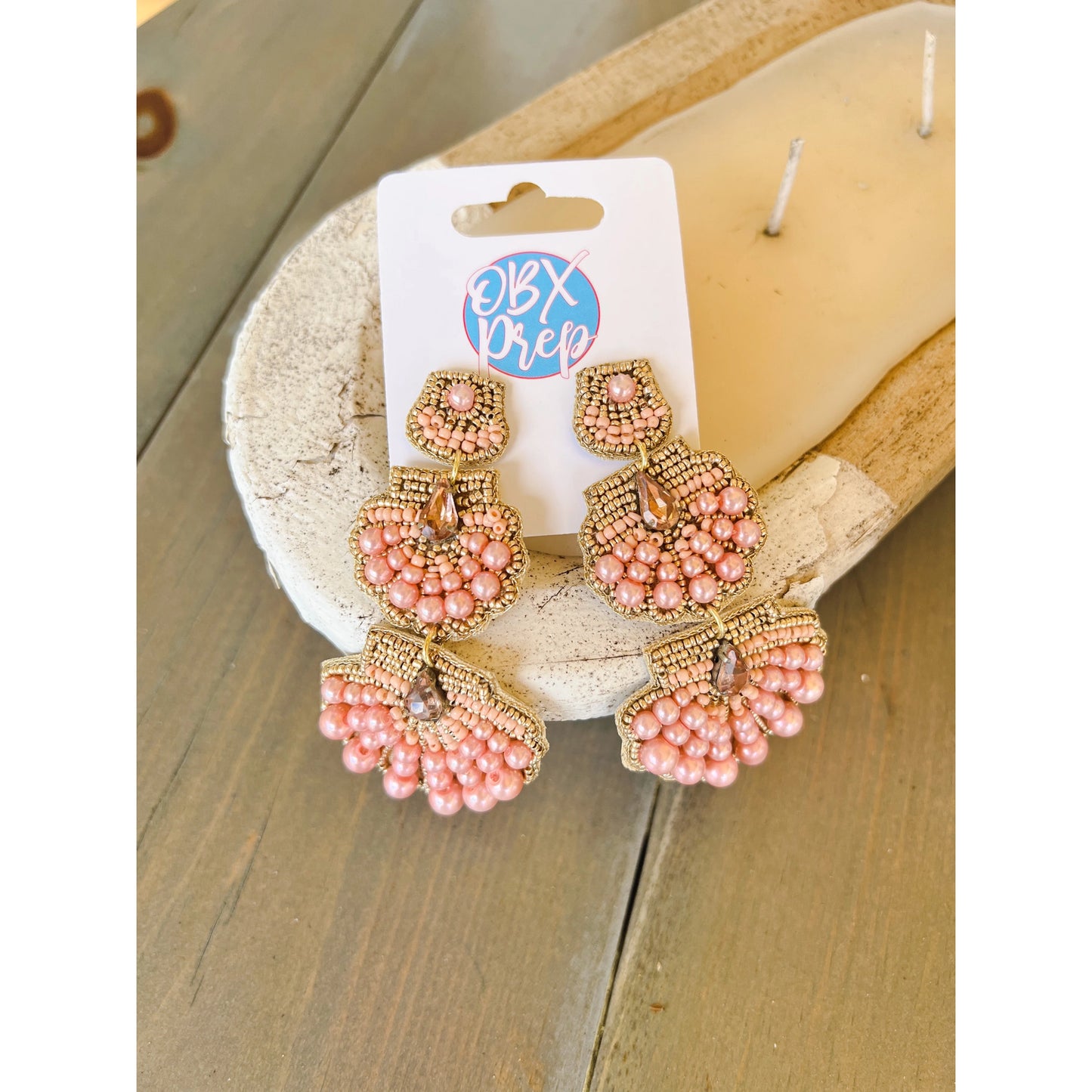 Pink Seashell Beaded Earrings
