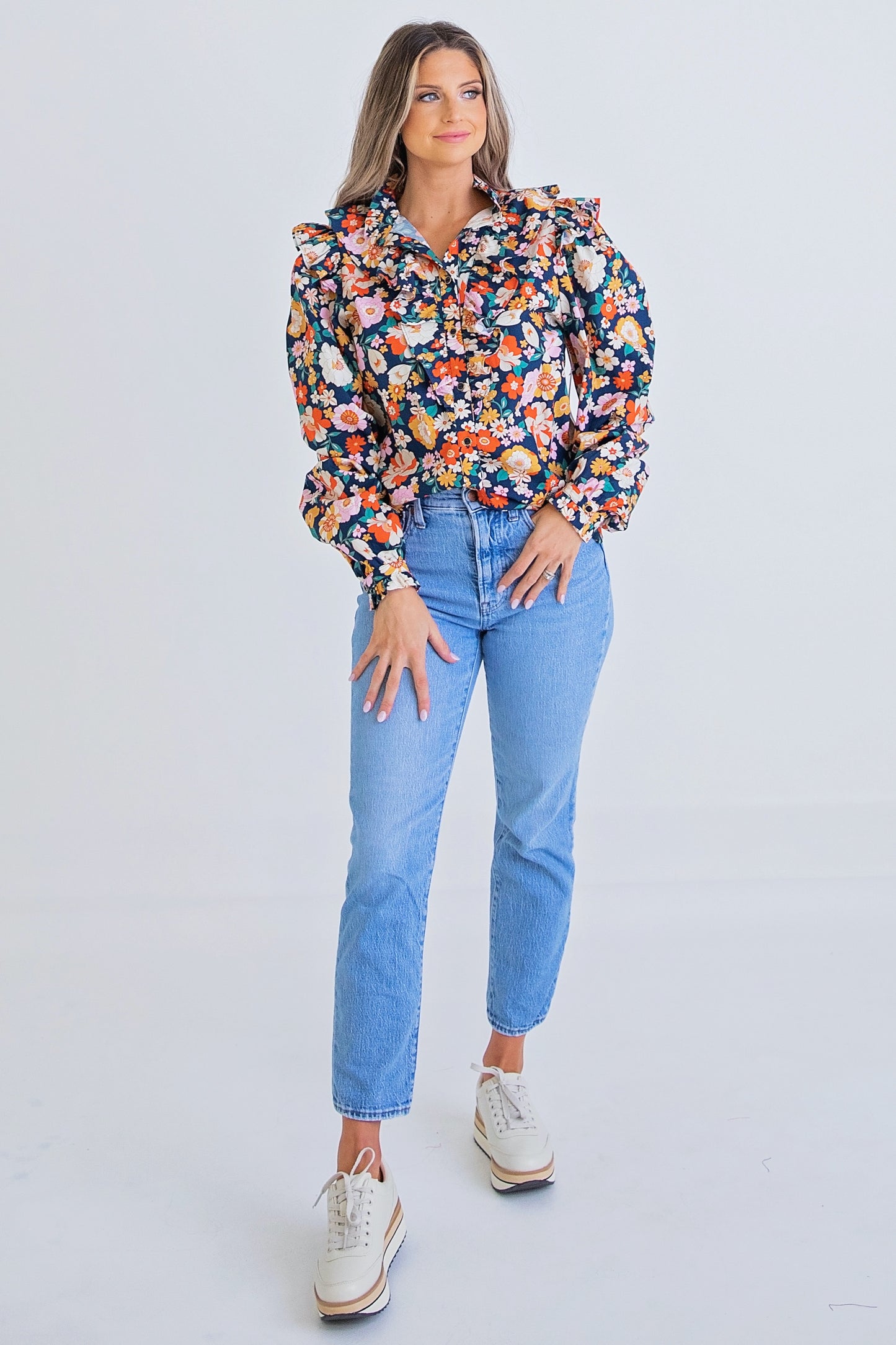 London Navy Floral Blouse