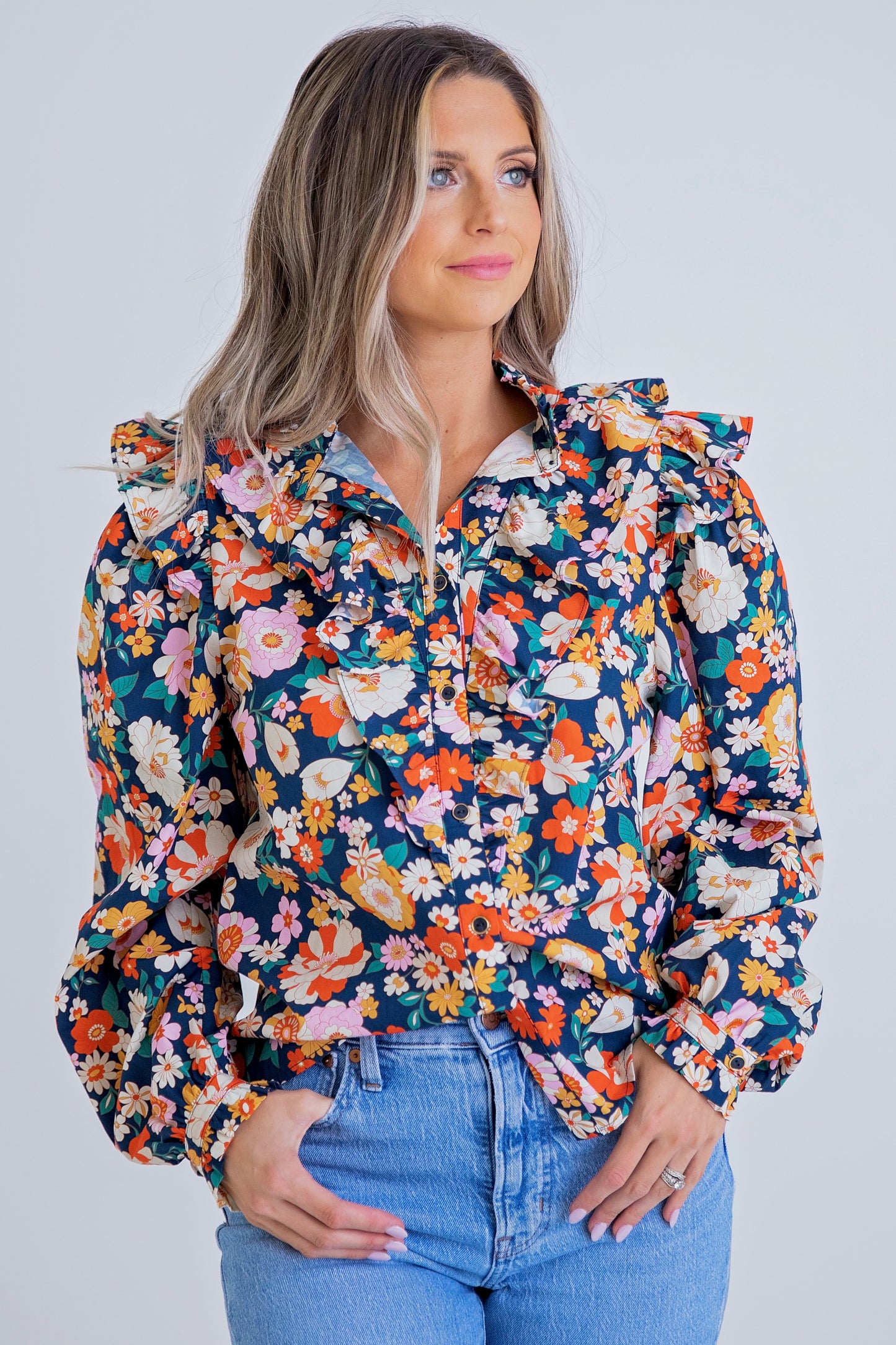 London Navy Floral Blouse