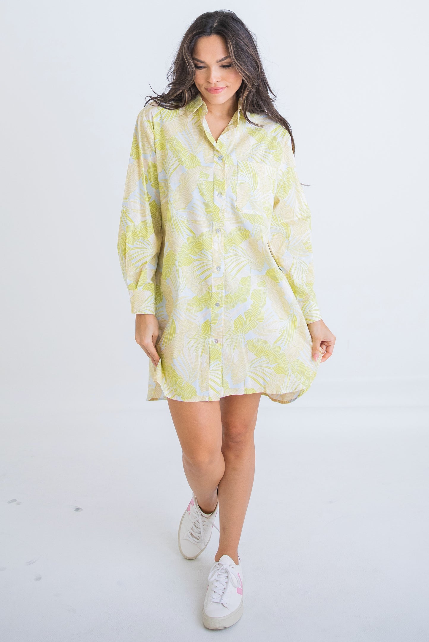 Palm Leaf Paradise Shirt Dress