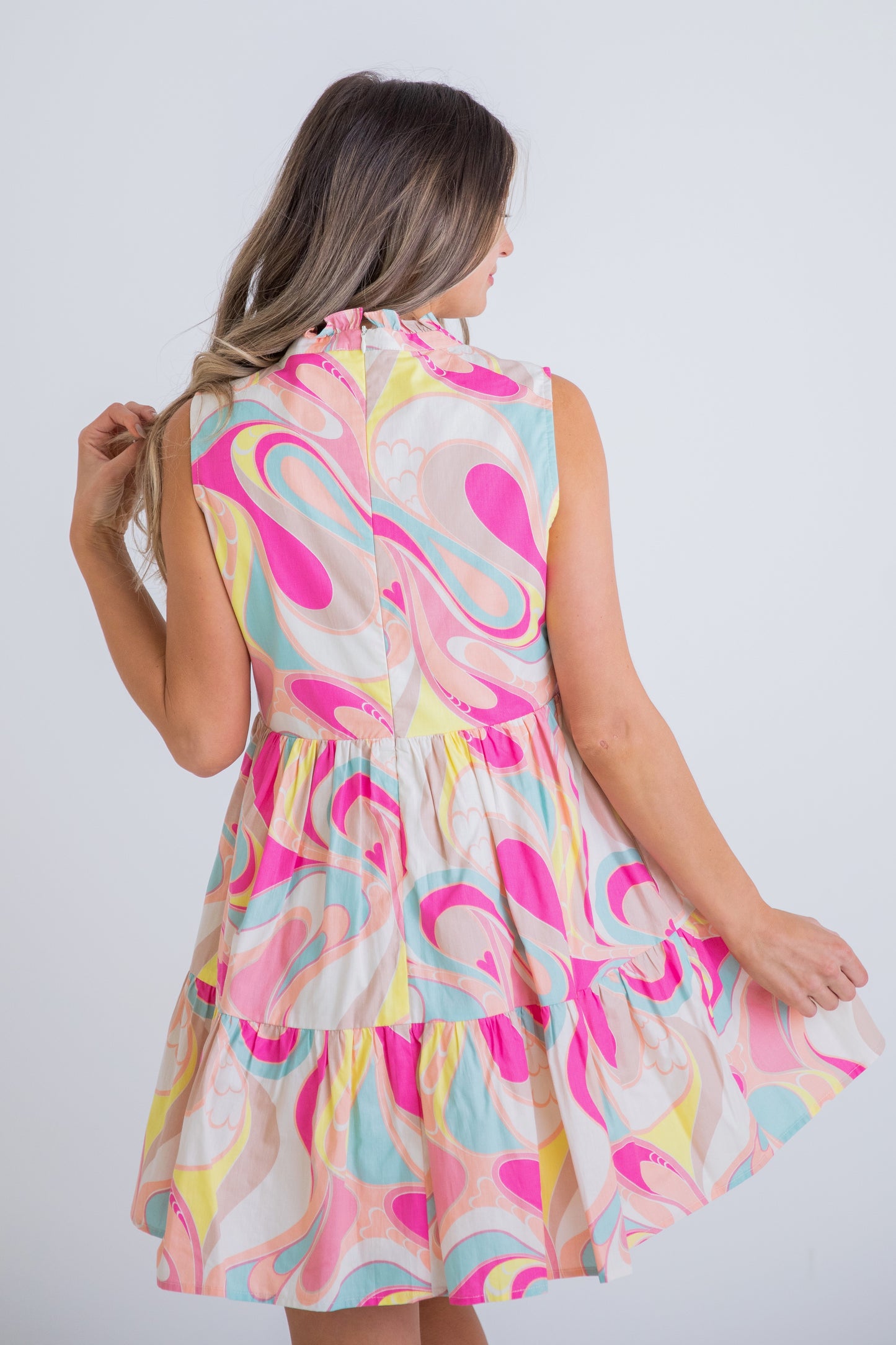 Pink Swirl Sleeveless Dress